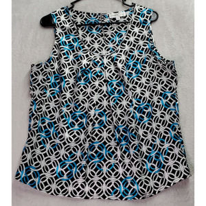 Jones New York Suit Tank Top Womens Large Blue Silver Black Geo Print Round Neck